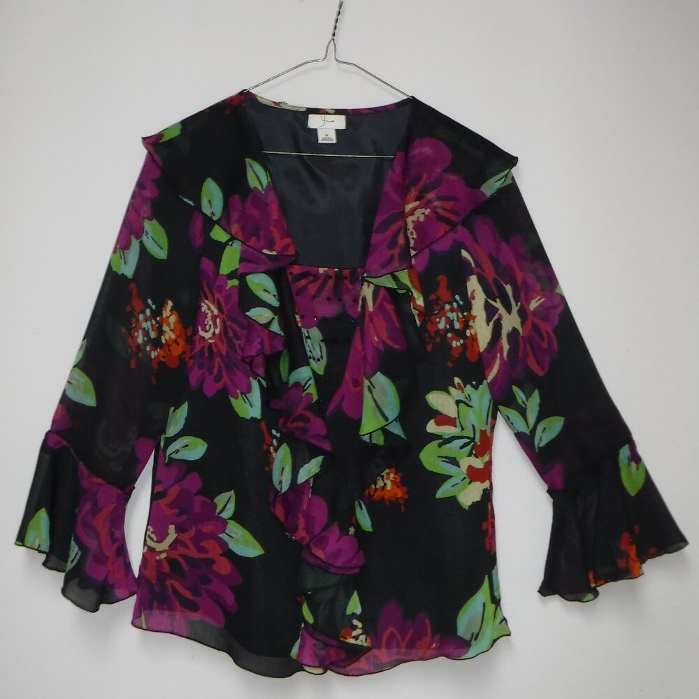 Yves Ladies Floral VNeck with Bead Accent Blouse